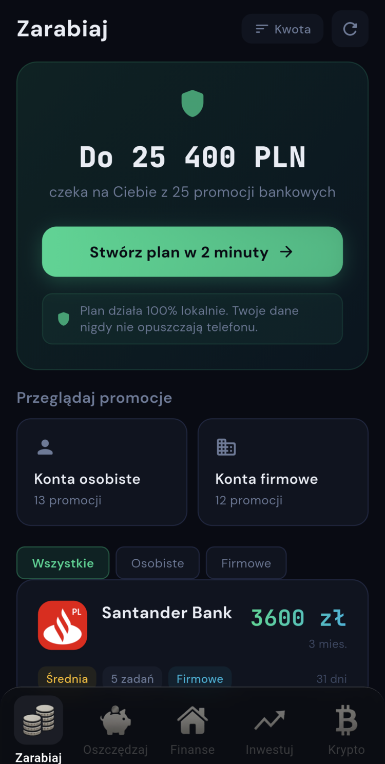 ZOI — ekran Zarabiaj (lista promocji)